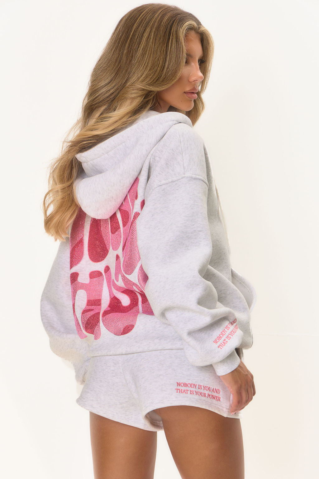 Graphic Rhinestone Zip Jacket - Marl Grey Honey