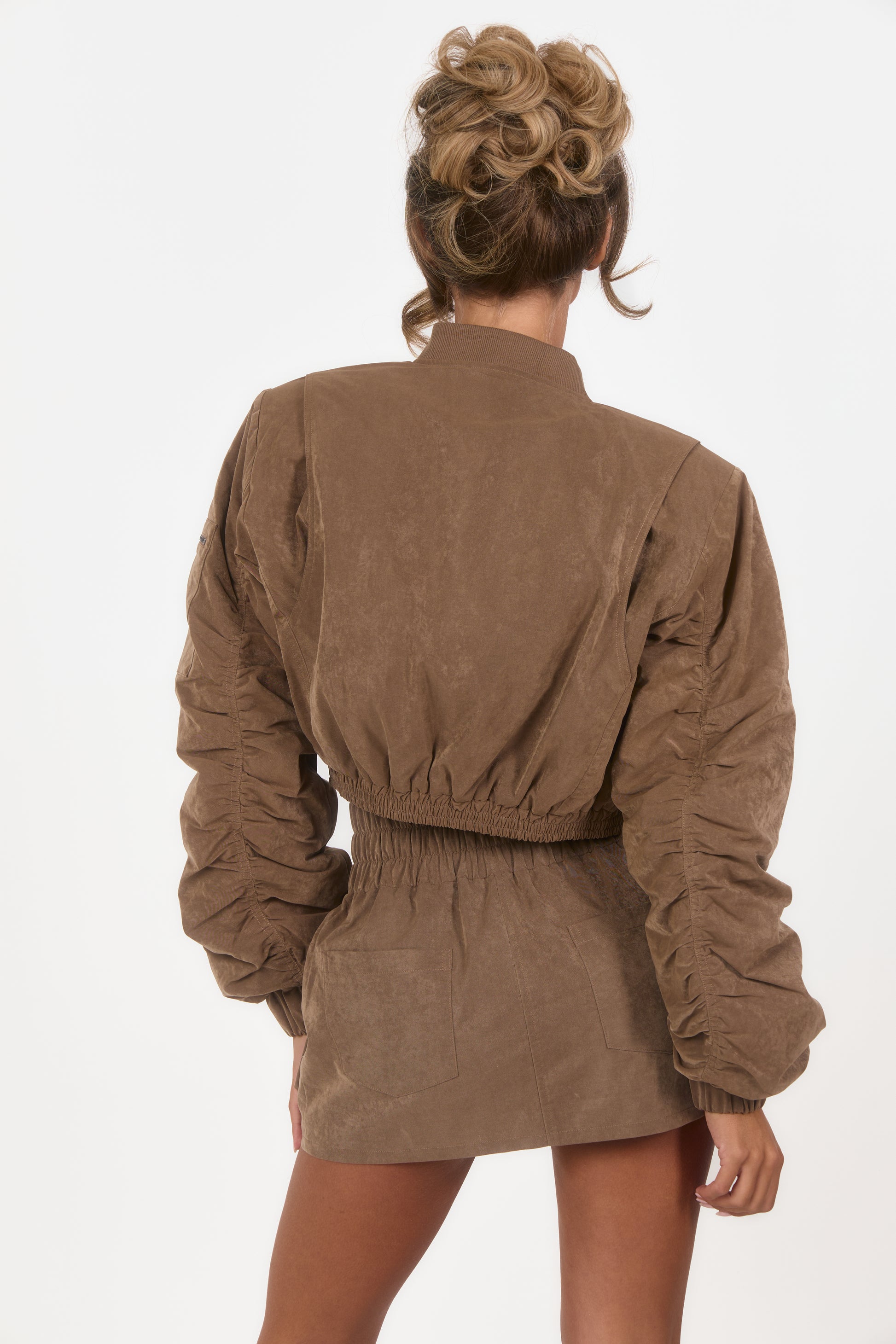 Shoulder Pad Bomber Jacket - Brown