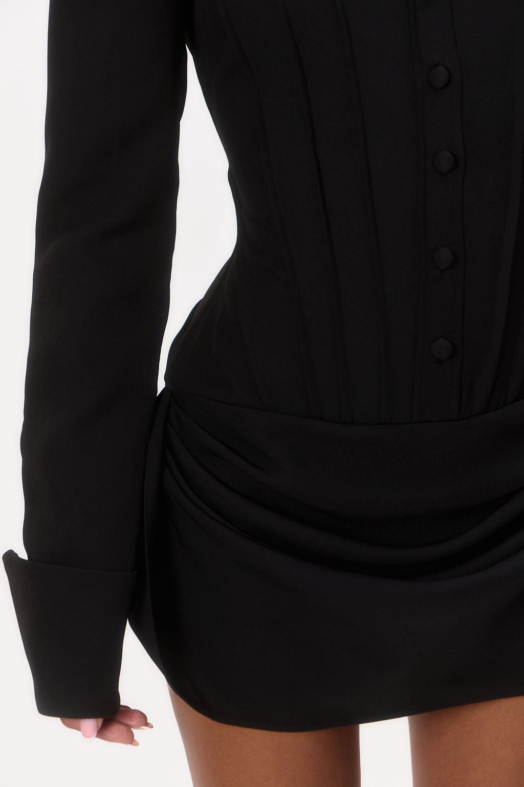 The Sculpted Shirt Mini Dress - Black
