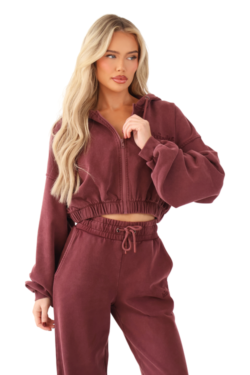 THH Crop Zip Jacket - Burgundy