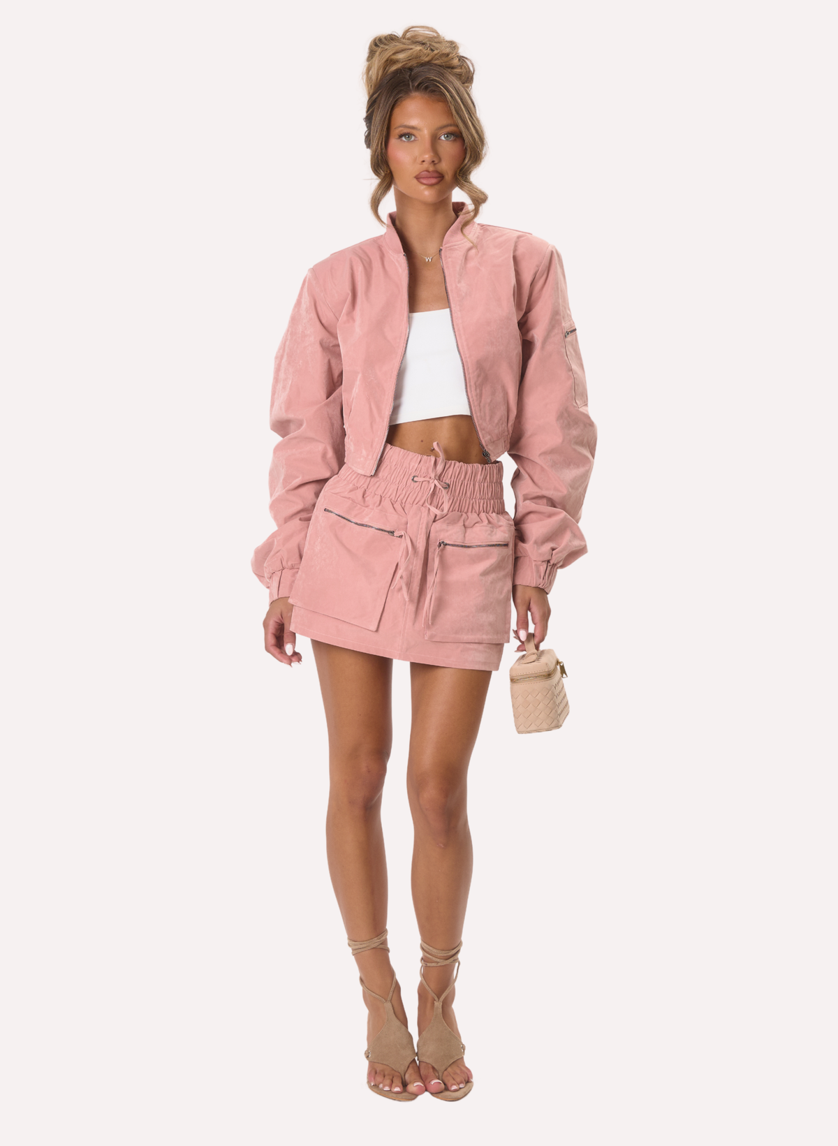 Shoulder Pad Bomber Jacket - Pink