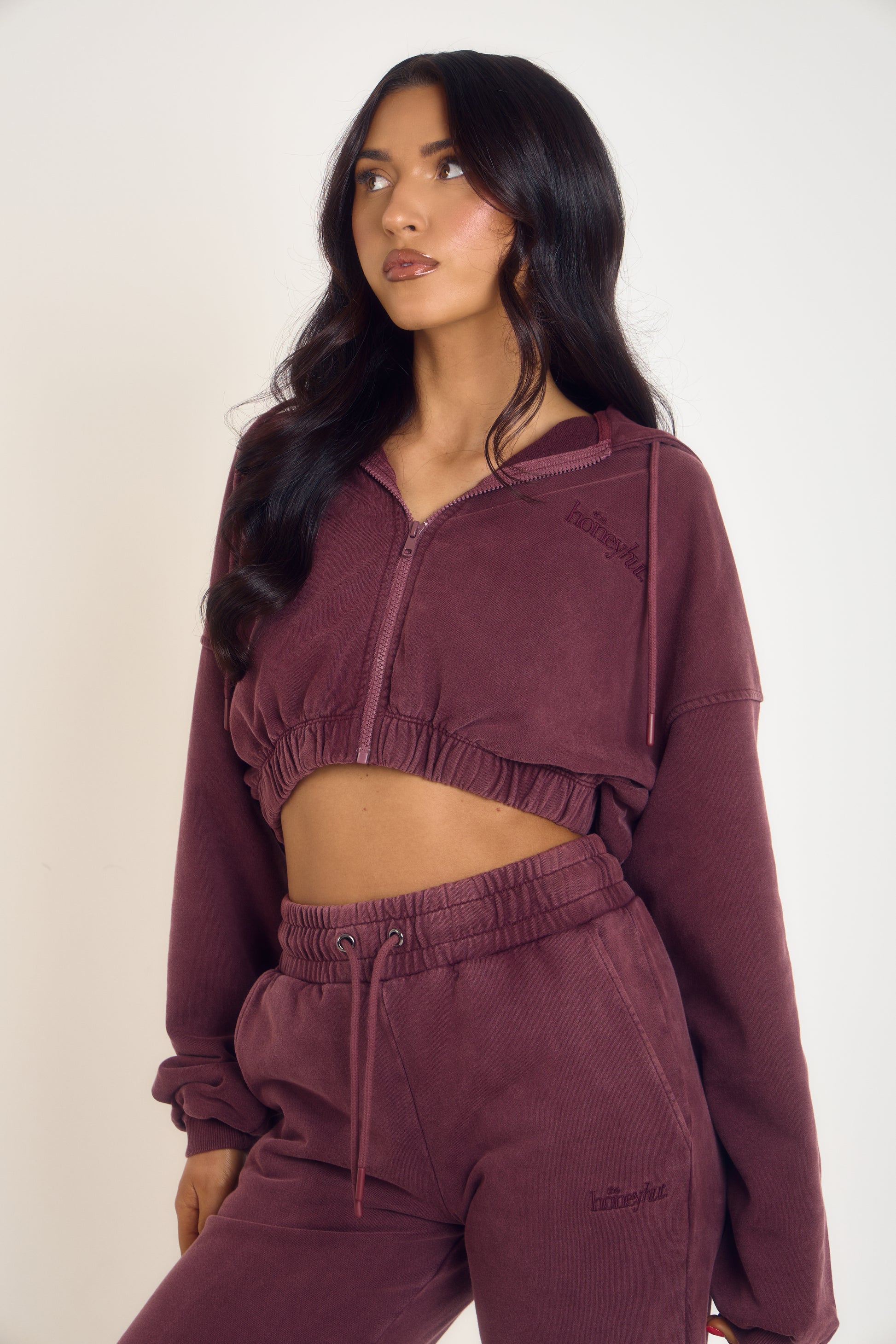 THH Crop Zip Jacket - Burgundy
