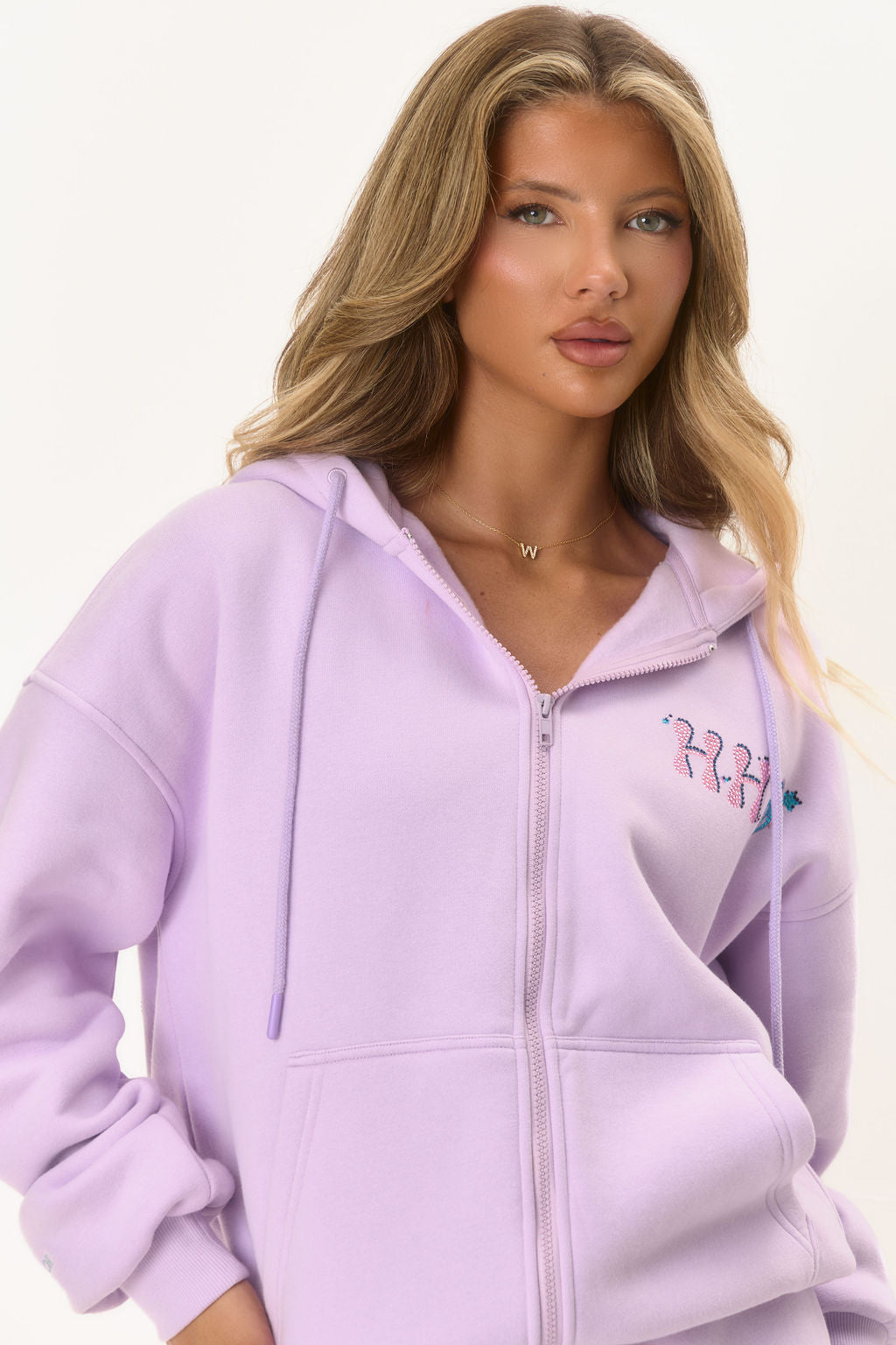 Graphic Rhinestone Zip Jacket - Lilac Space