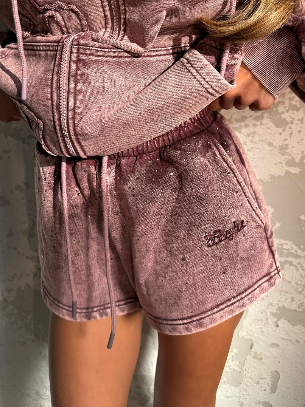 THH Rhinestone Jogger Short - Burgundy