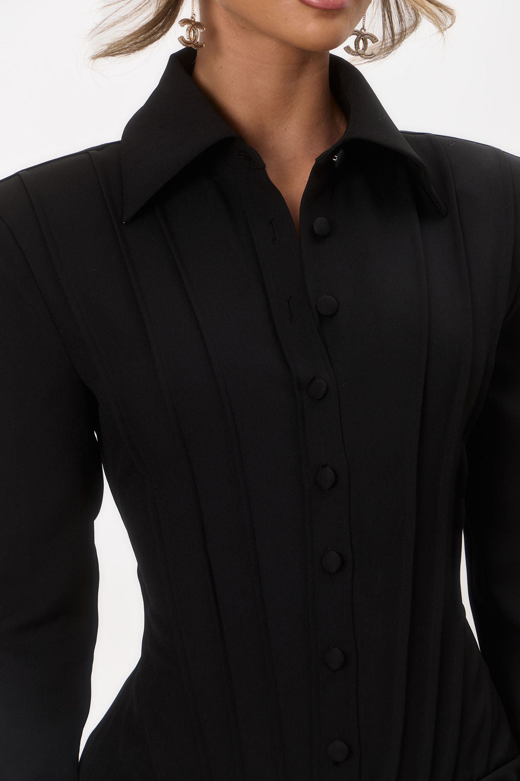 The Sculpted Shirt Mini Dress - Black