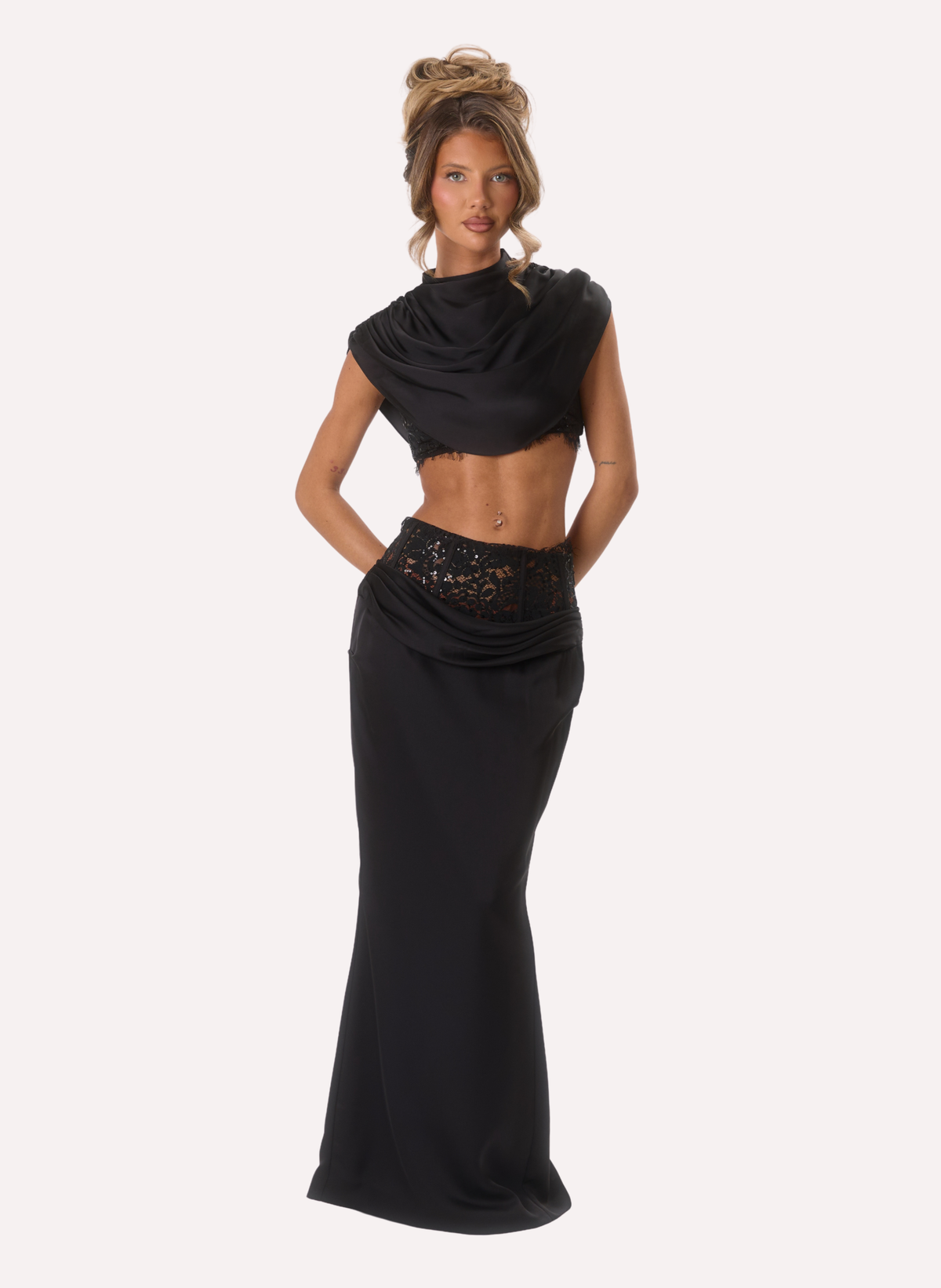 ‘Rosalie' Satin Maxi Skirt - Black