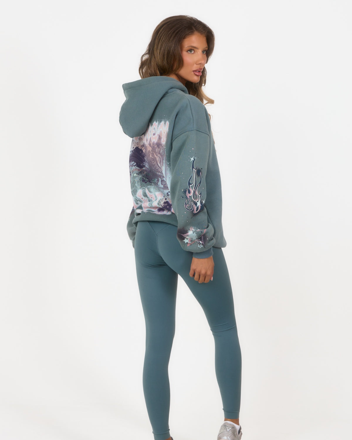 Graphic & Rhinestone Hoodie - Blue