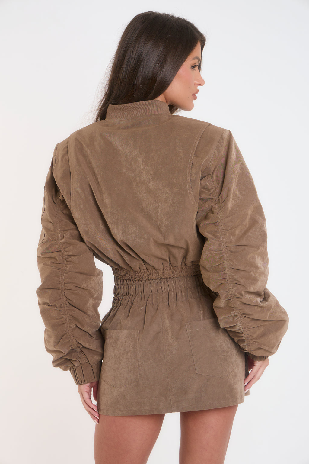 Shoulder Pad Bomber Jacket - Brown