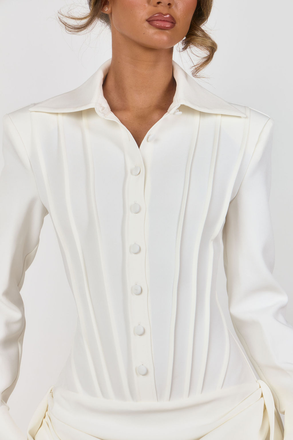 PRE-ORDER: The Sculpted Shirt Mini Dress - White