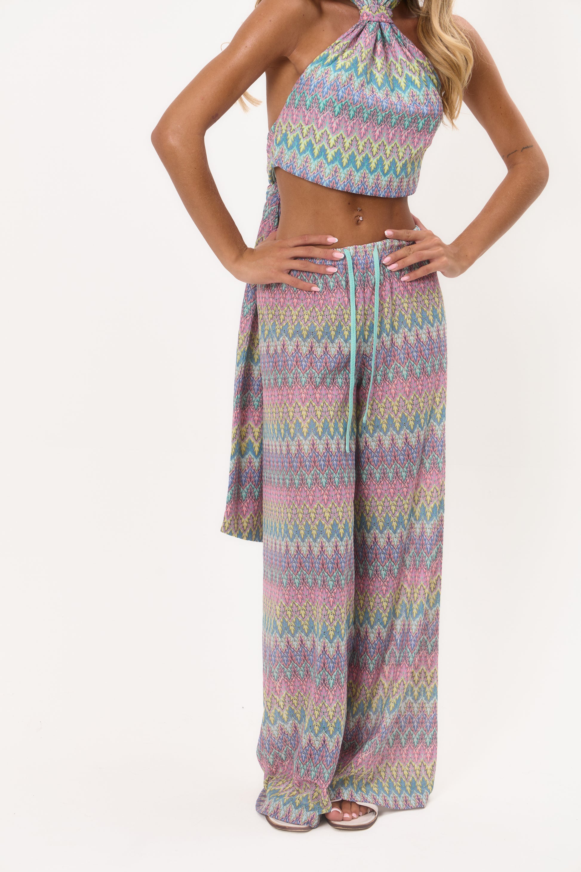 Knot Detail Halter Neck Top - Pastel