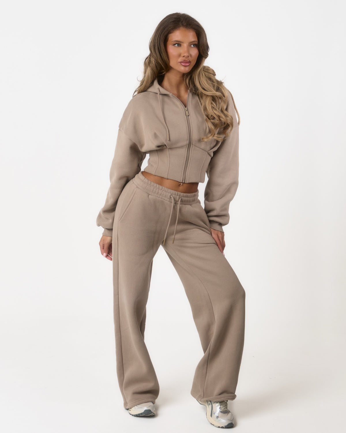 ‘Signature Staples’ Corset Hooded Jacket - Taupe