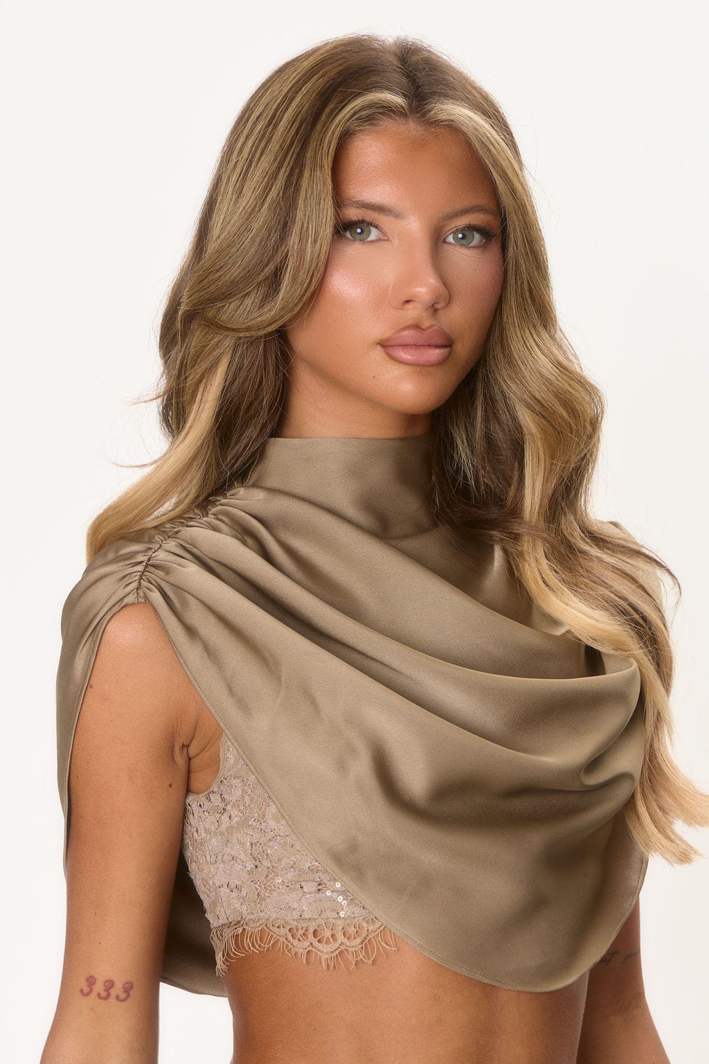 ‘Antonia' Satin Cape Top - Khaki