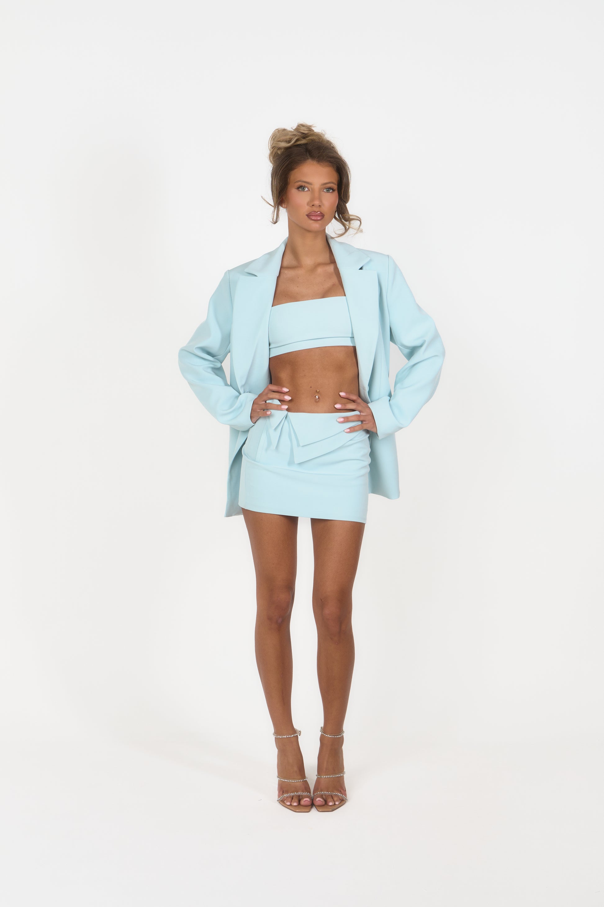 Tailored Lapel Detail Mini Skirt - Blue