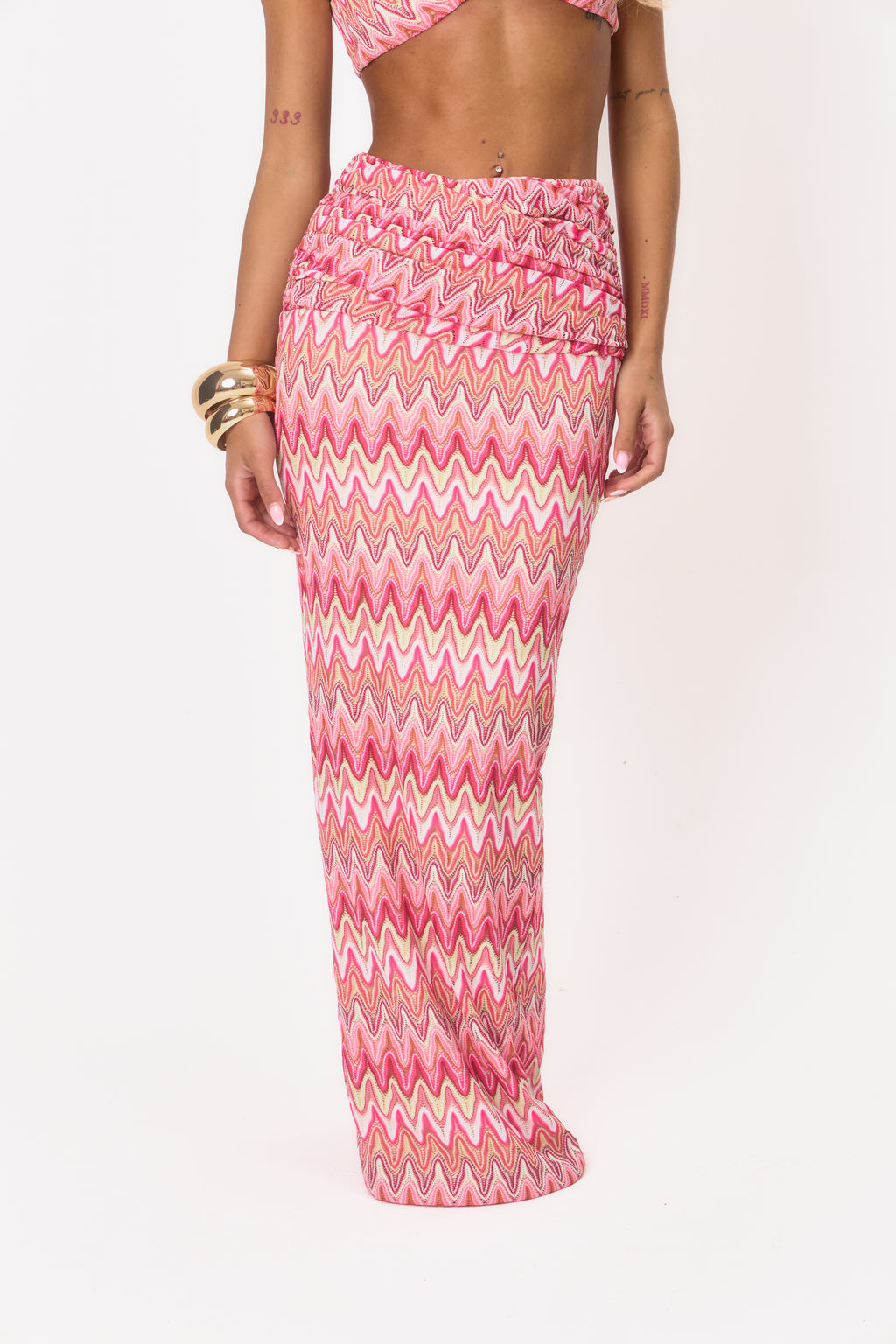 Ruched Waist Maxi Skirt - Pink