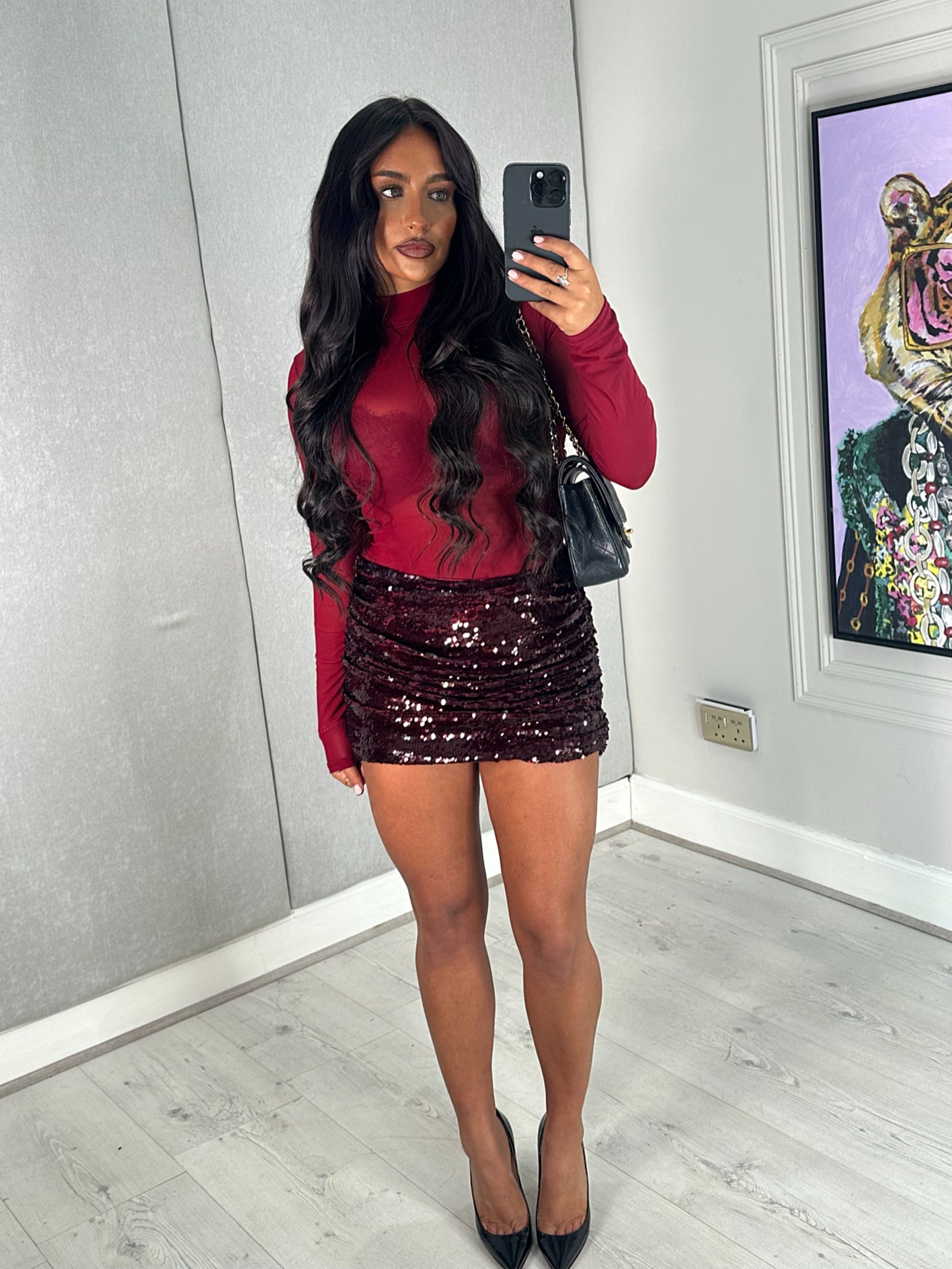 ‘Ruby’ Mesh Bodysuit - Burgundy Mesh