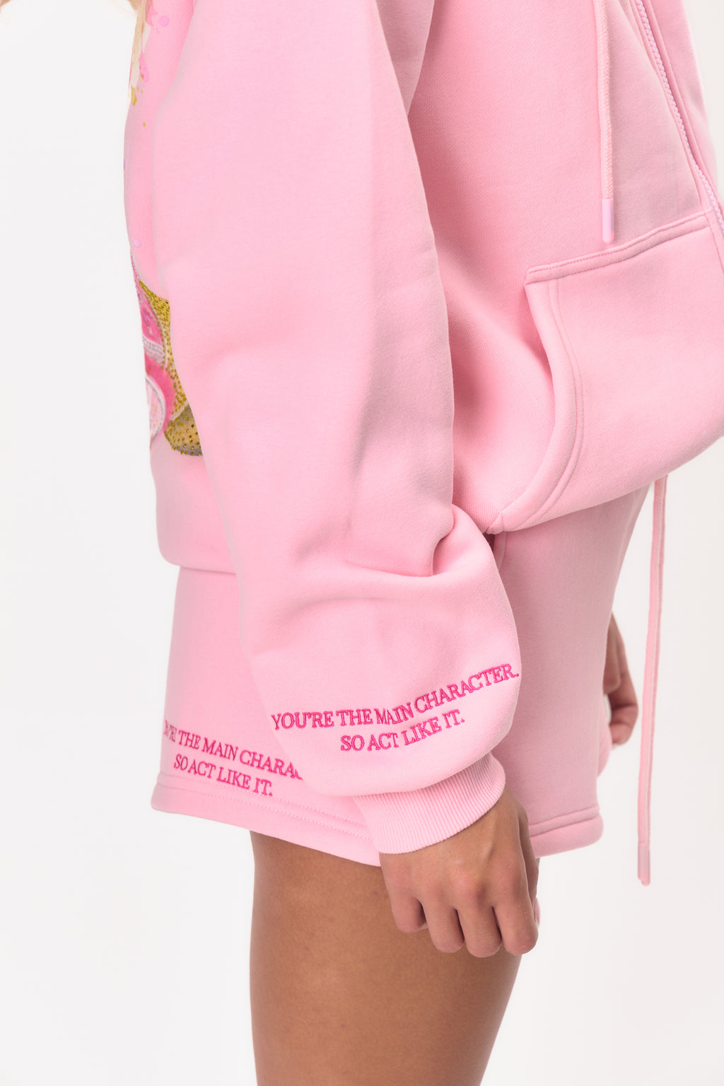 High Waist Slogan Jogger Short - Pink Martini