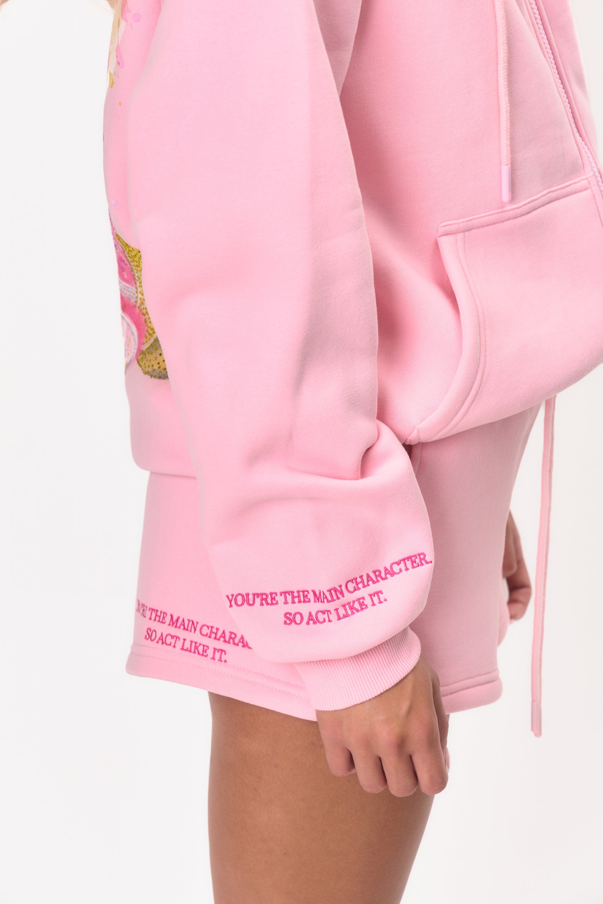 High Waist Slogan Jogger Short - Pink Martini