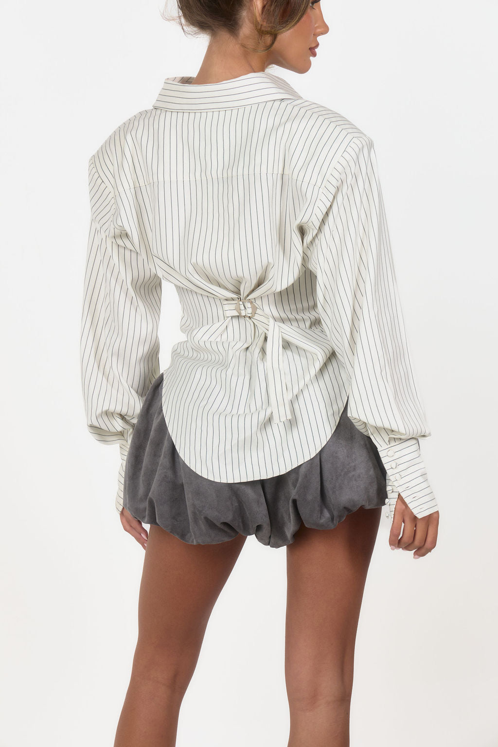 Suede Puff Ball Shorts - Grey