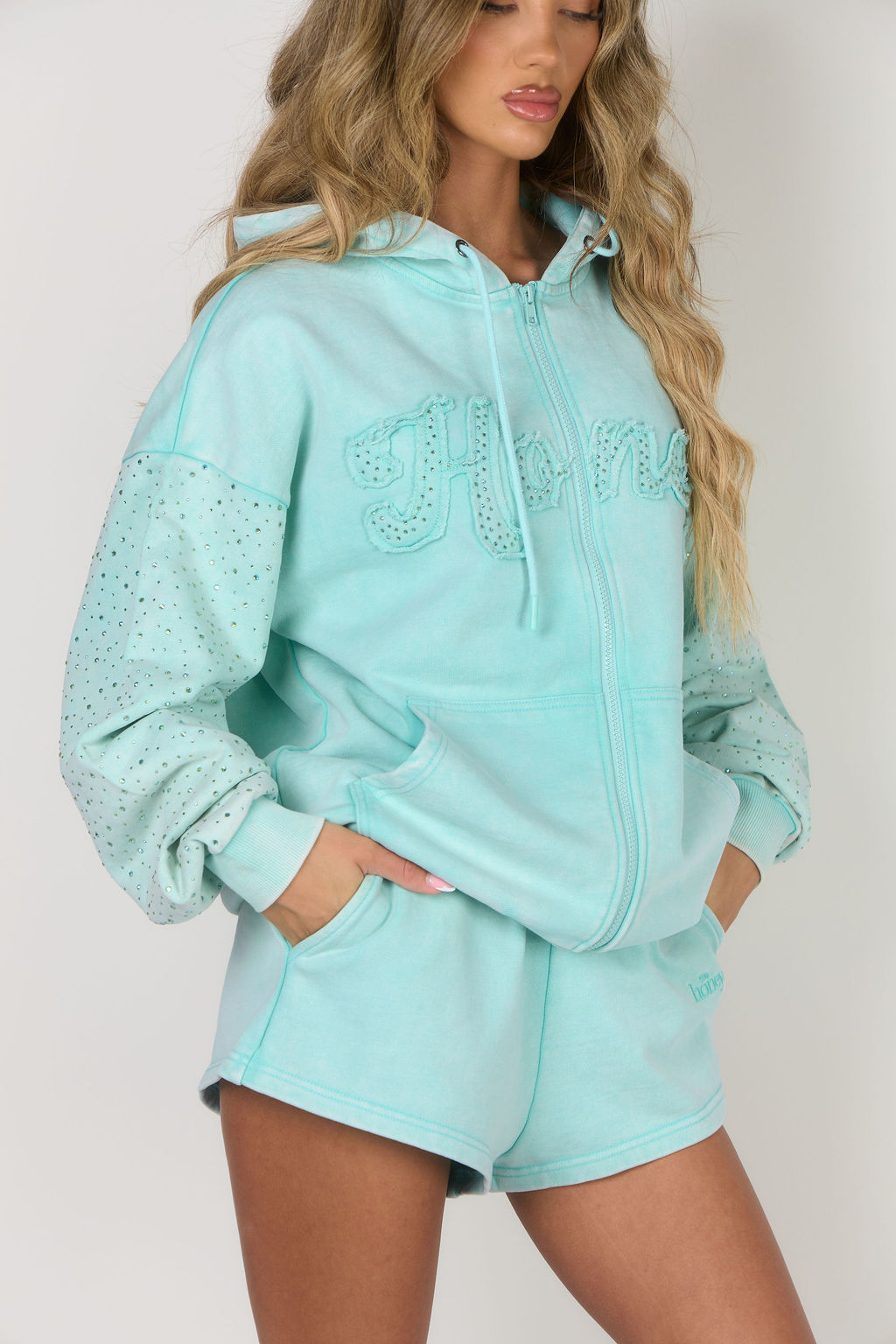 The Rhinestone Zip Jacket - ‘Honey’ Turquoise