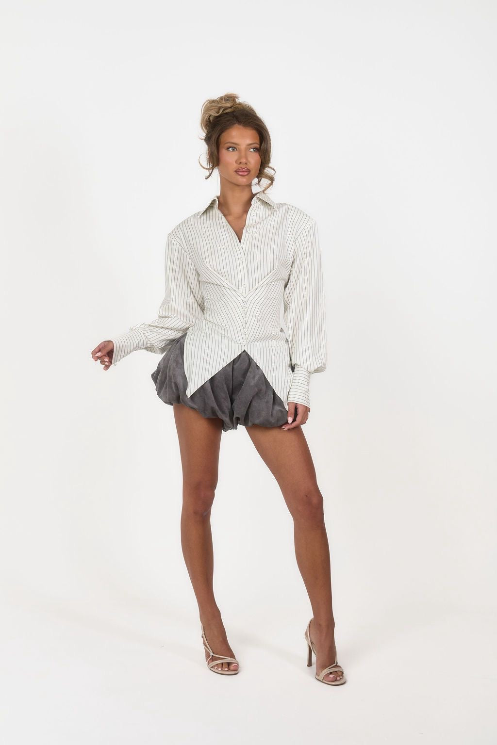 Suede Puff Ball Shorts - Grey