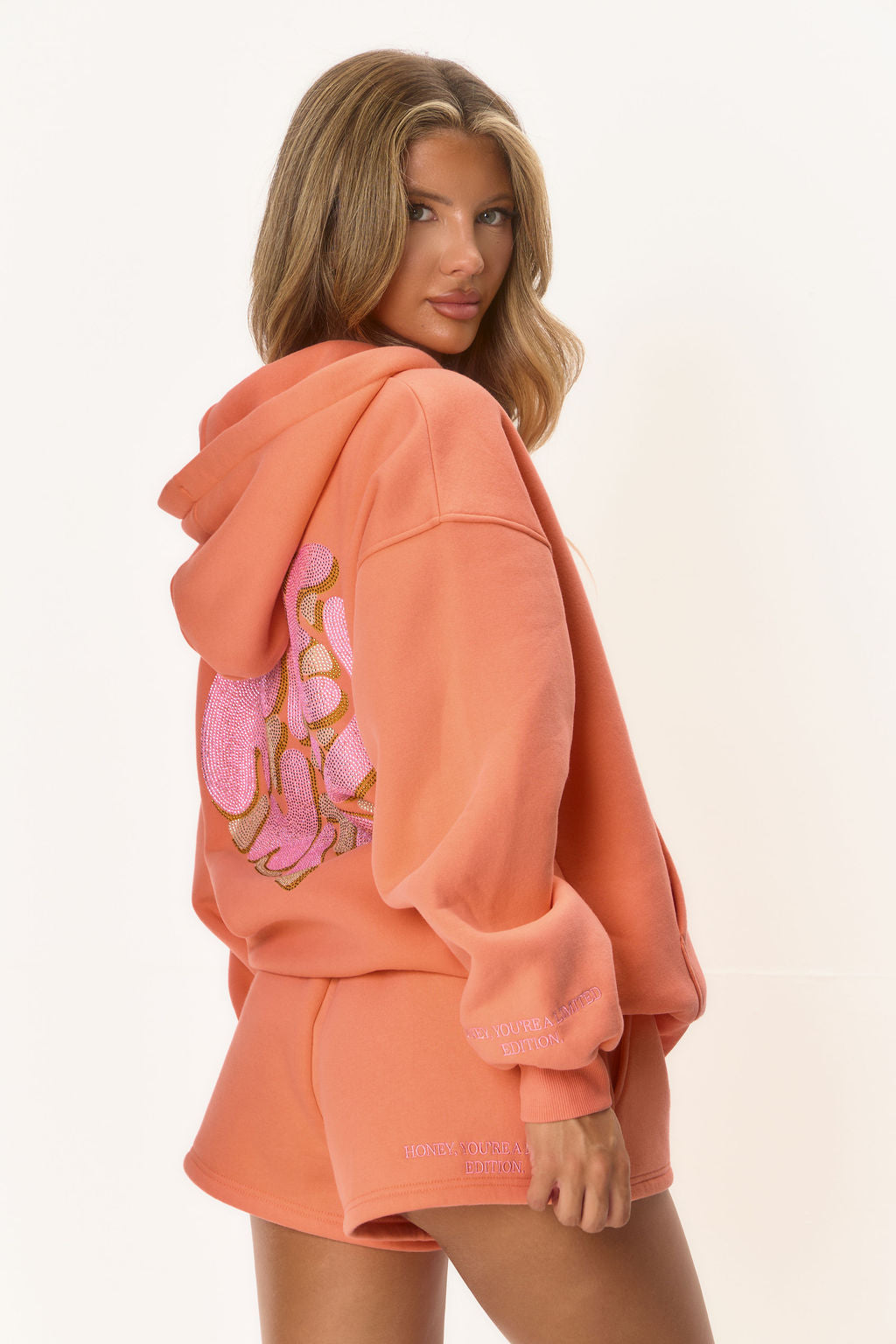 High Waist Slogan Jogger Short - Orange Heart
