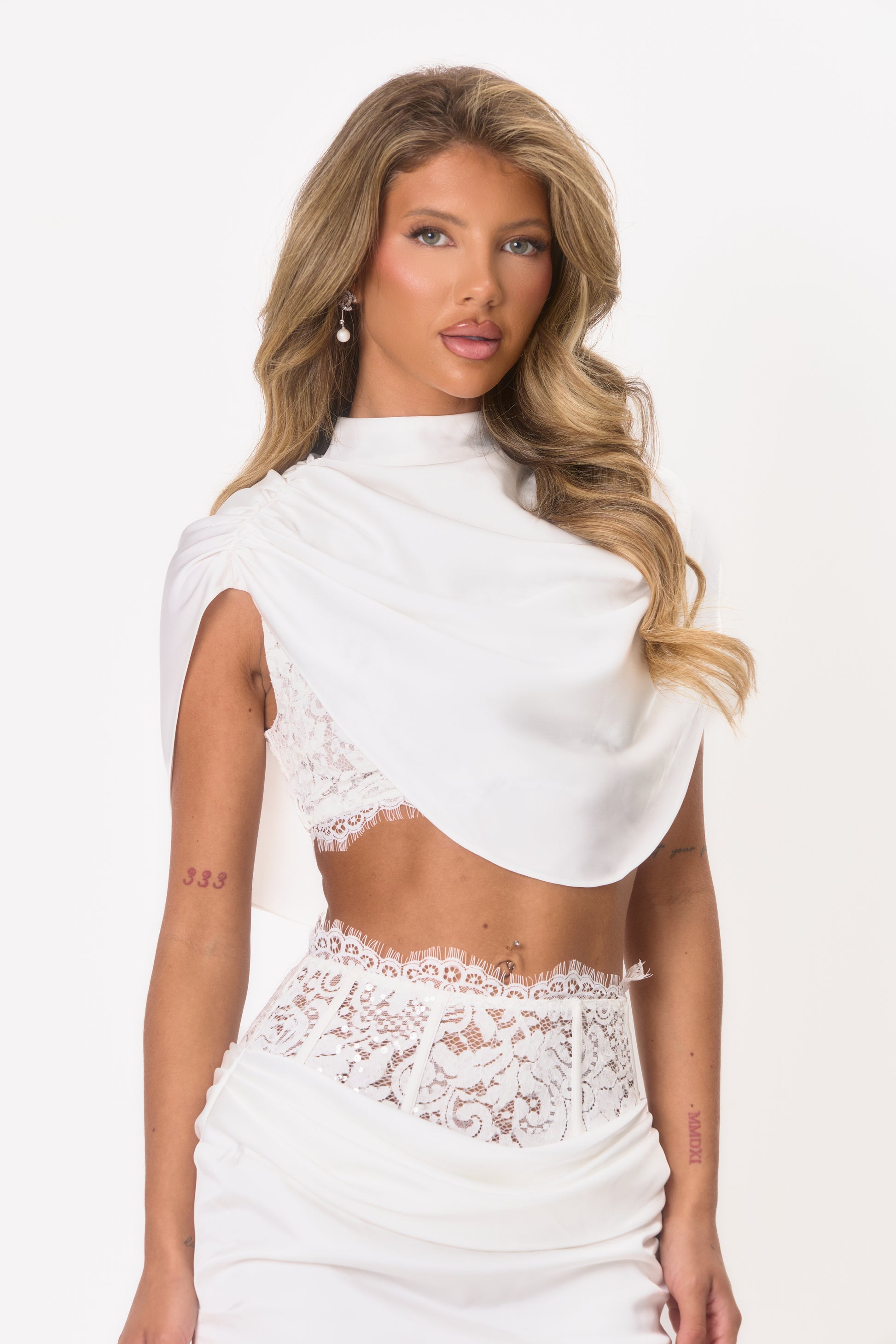 3rd Release: Satin and Lace Cape Top - White