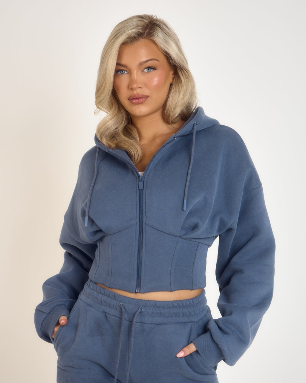 ‘Signature Staples’ Corset Hooded Jacket - Blue