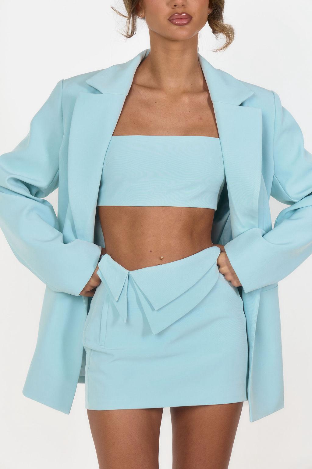 Tailored Lapel Detail Mini Skirt - Blue