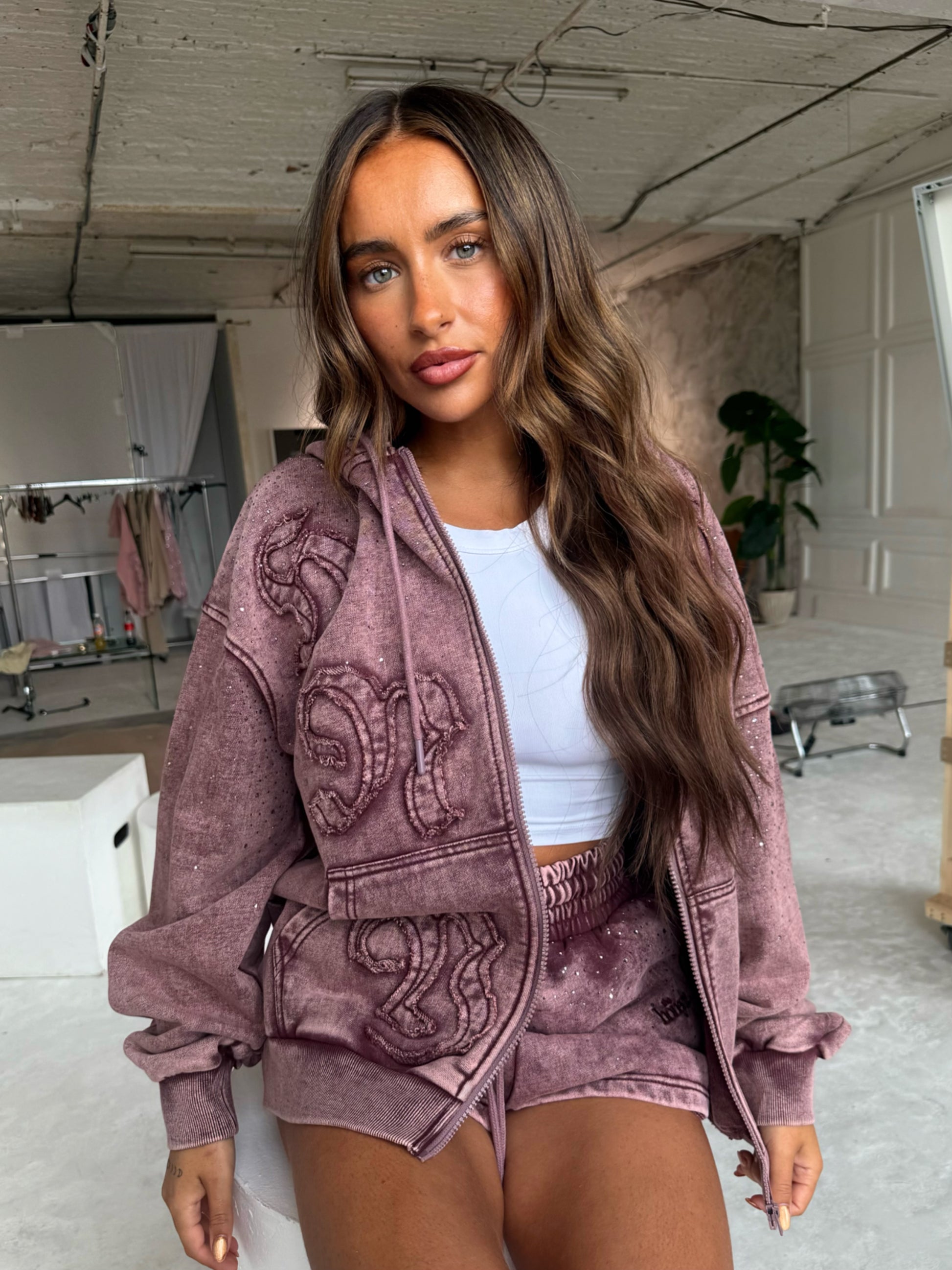 THH Rhinestone Zip Jacket - Burgundy