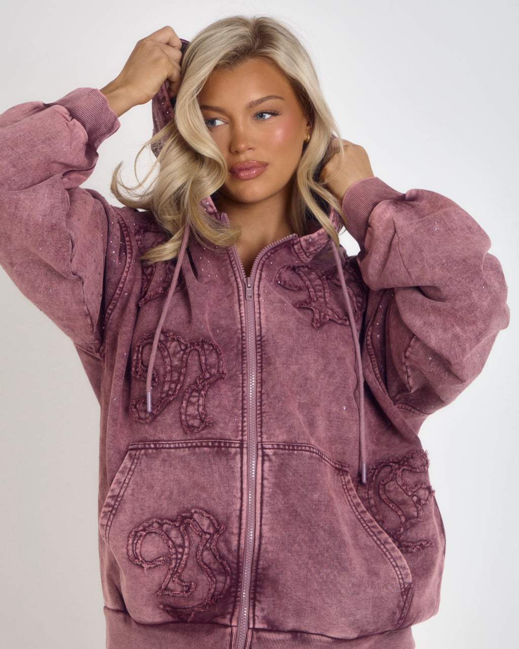 THH Rhinestone Zip Jacket - Burgundy