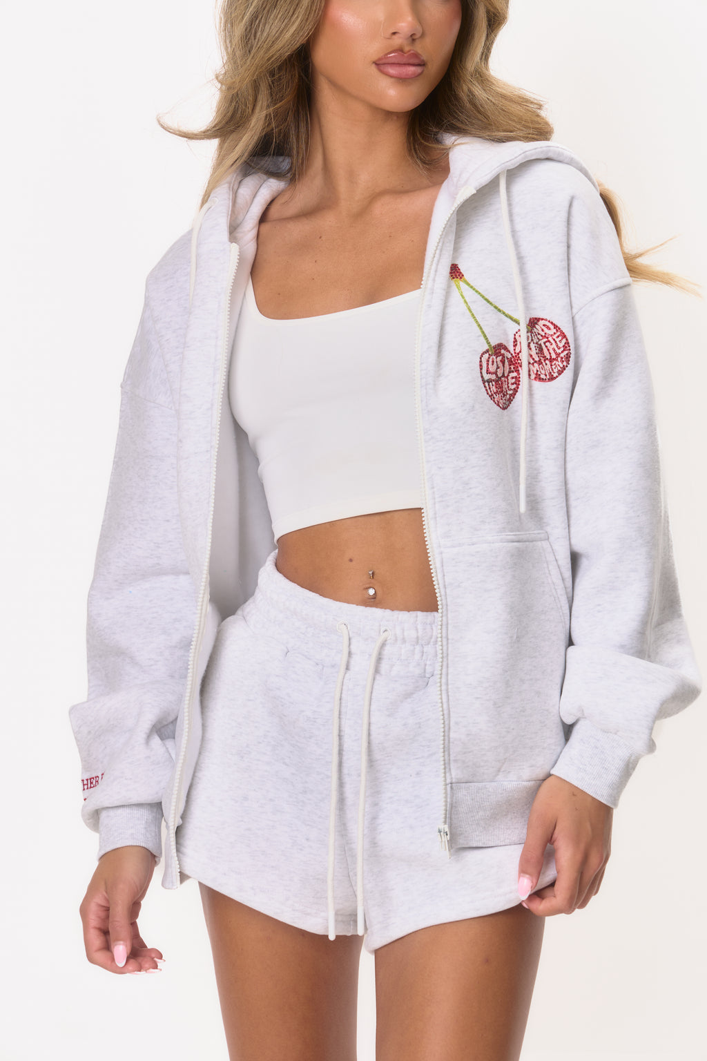 EARLY ACCESS: Graphic Rhinestone Zip Jacket - Marl Grey Cherry