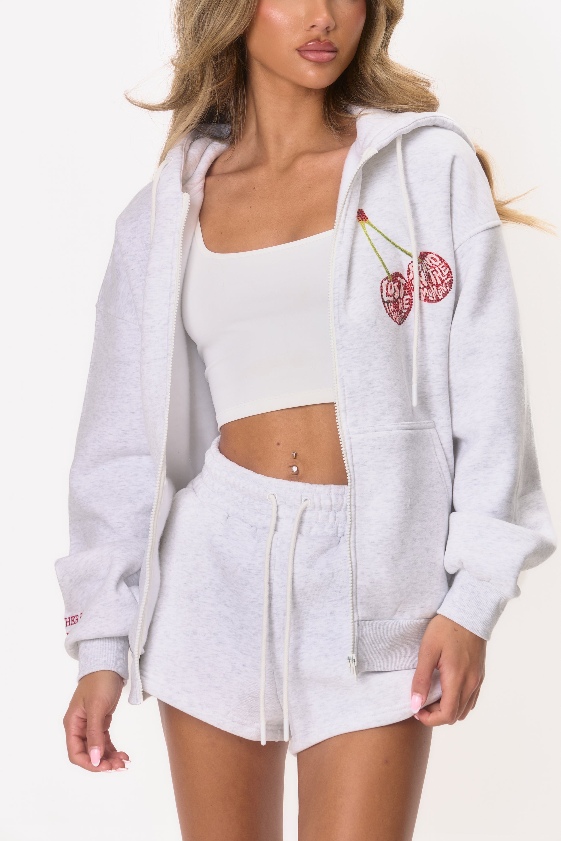 EARLY ACCESS: Graphic Rhinestone Zip Jacket - Marl Grey Cherry
