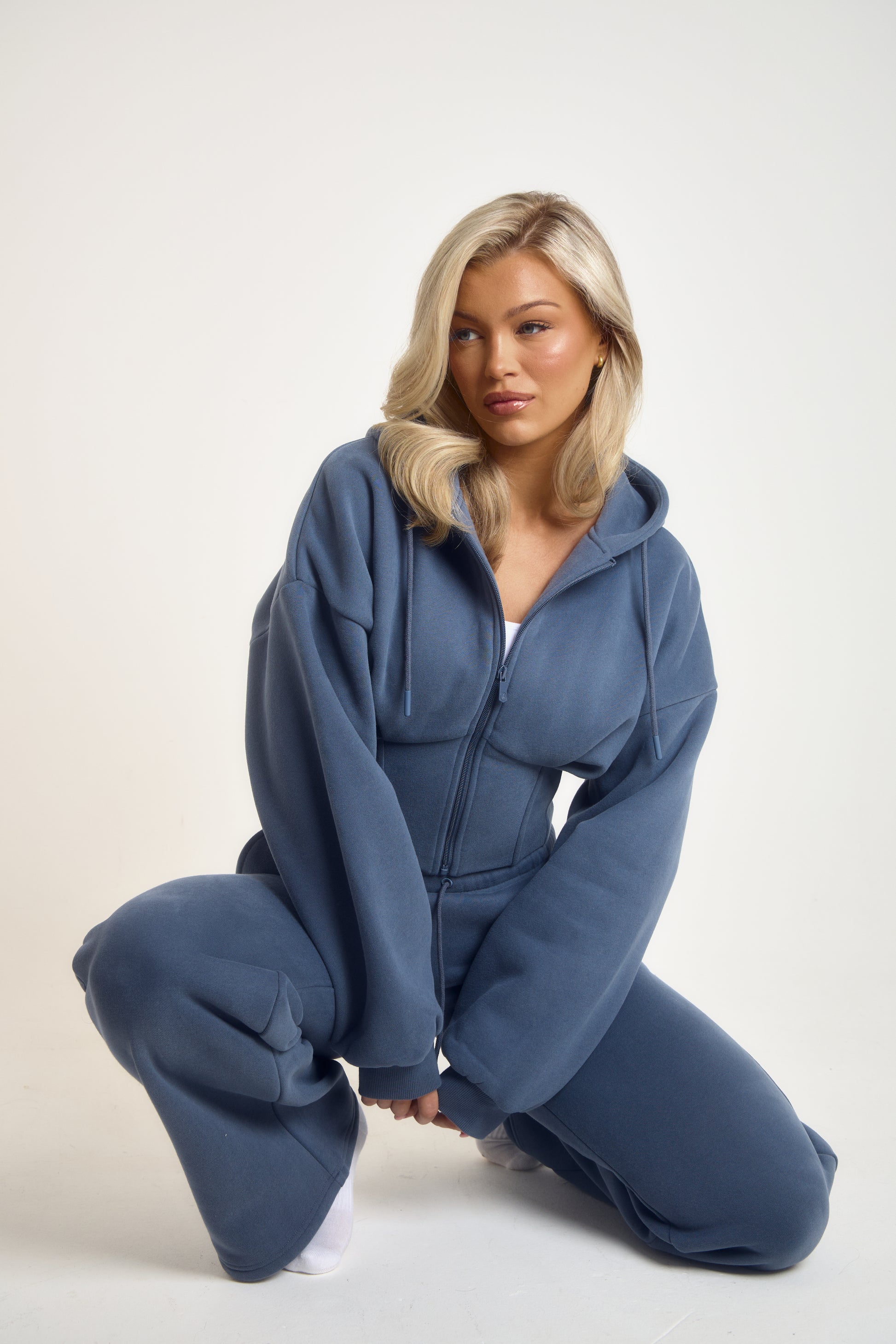 ‘Signature Staples’ Corset Hooded Jacket - Blue