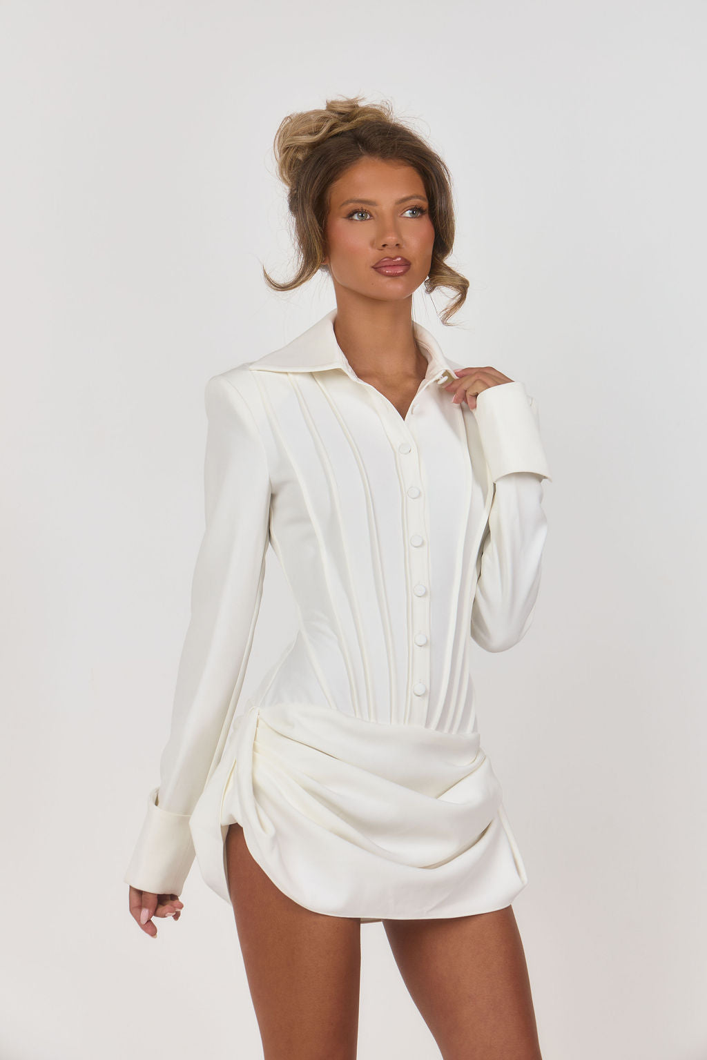PRE-ORDER: The Sculpted Shirt Mini Dress - White