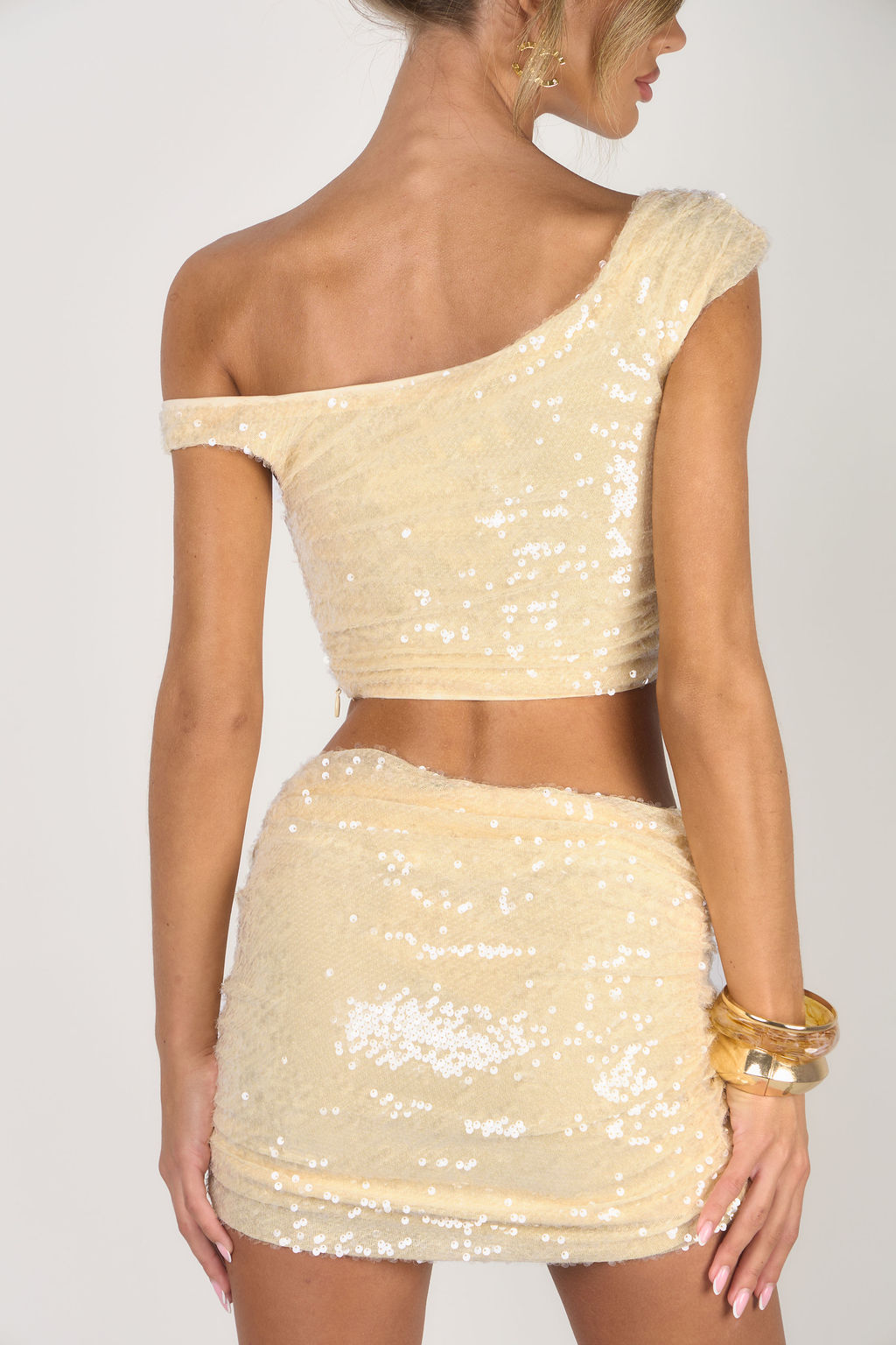 The Sequin Asymmetric Bardot Top - Lemon