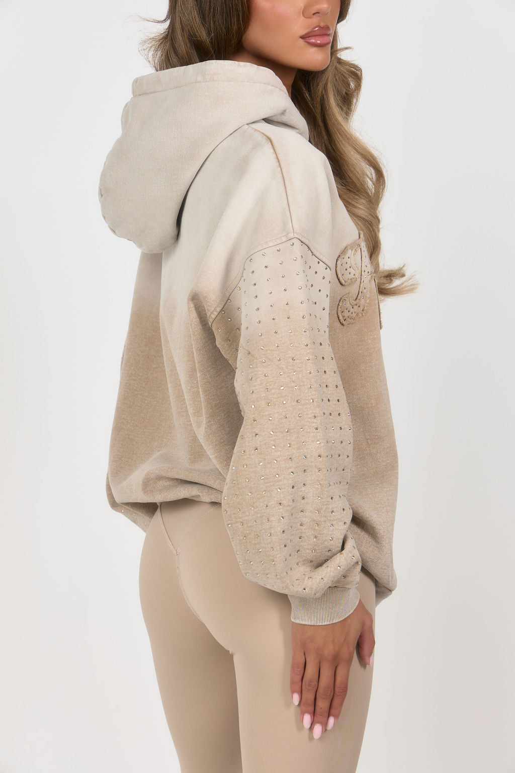 'Honey' Rhinestone Hoodie - Beige