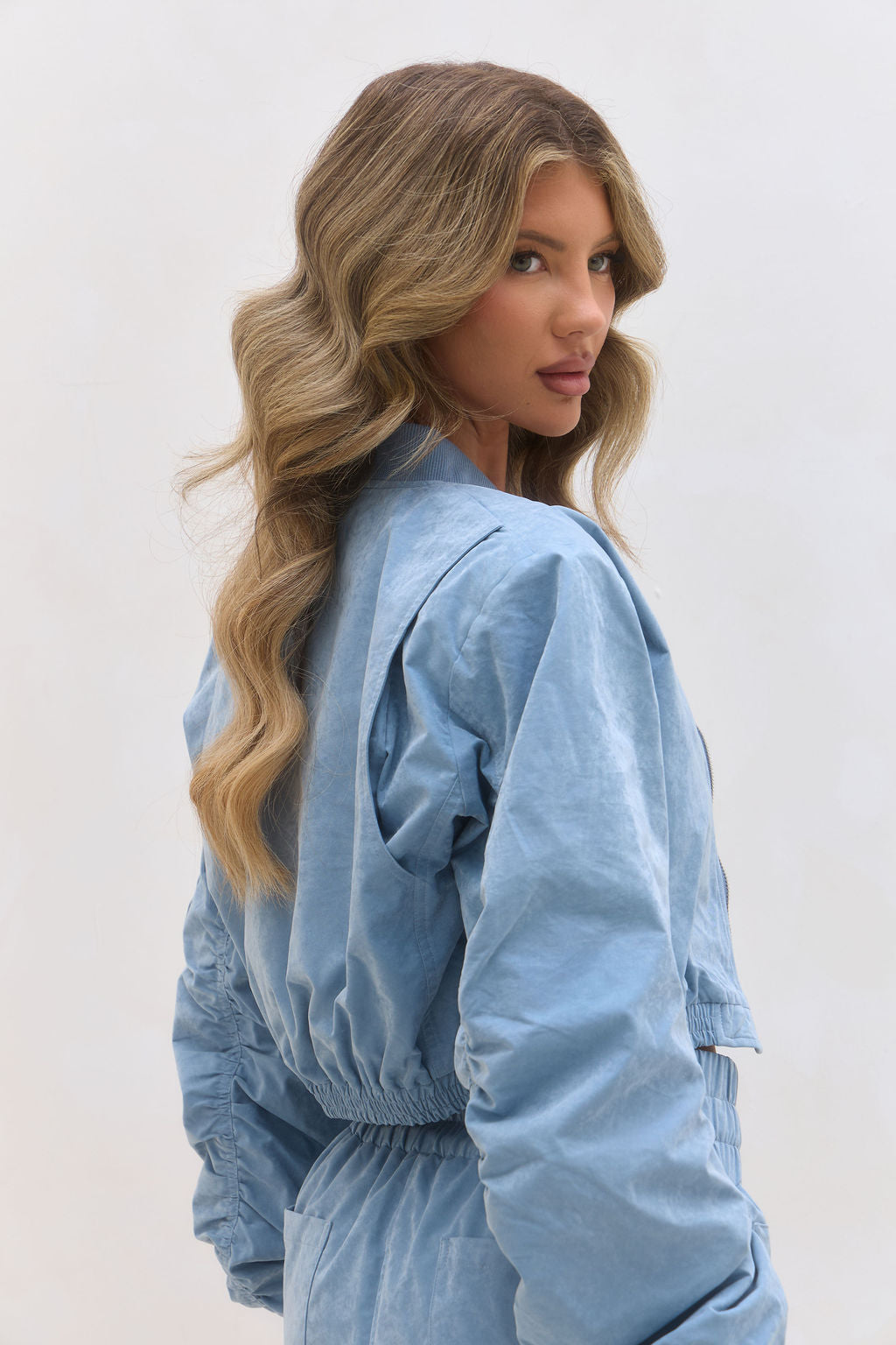 Shoulder Pad Bomber Jacket - Blue