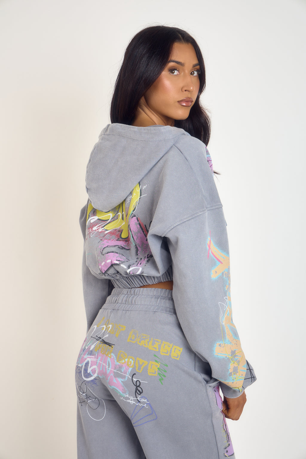 THH Crop Zip Jacket - Grey Graffiti