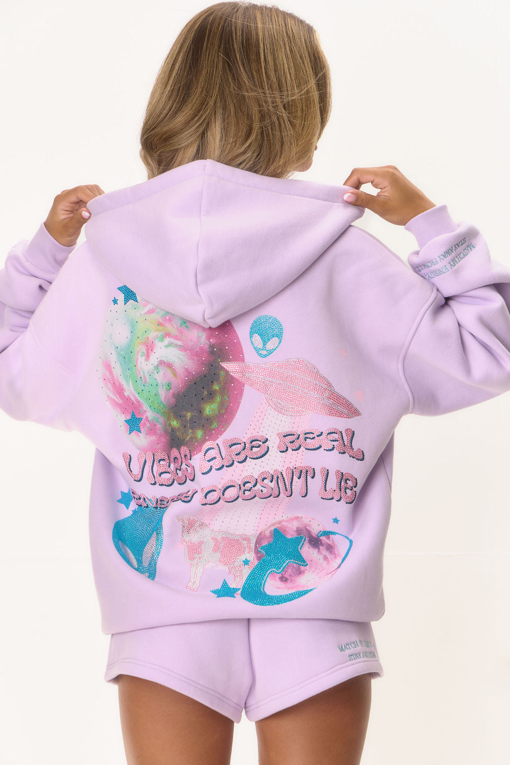 Graphic Rhinestone Zip Jacket - Lilac Space