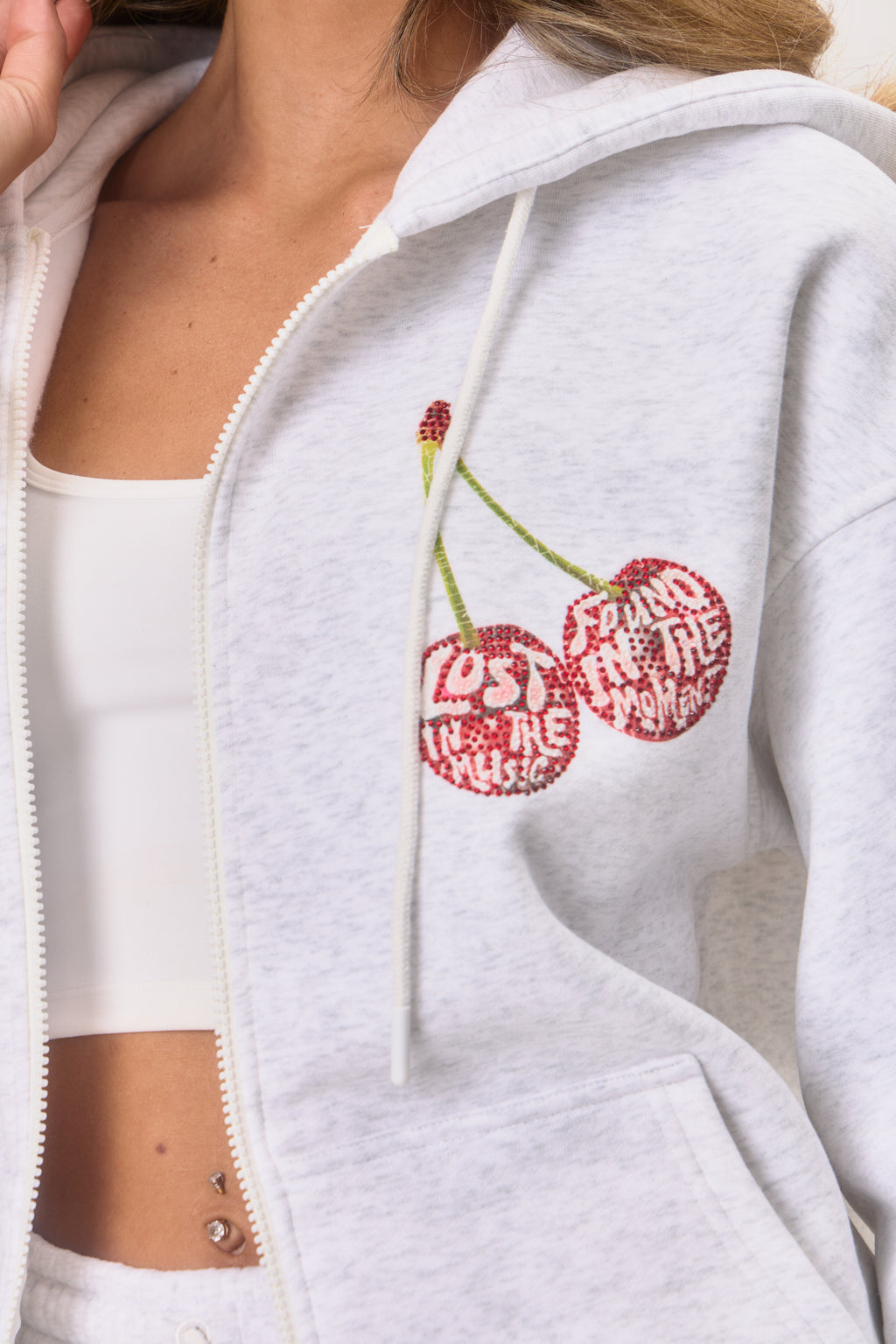EARLY ACCESS: Graphic Rhinestone Zip Jacket - Marl Grey Cherry