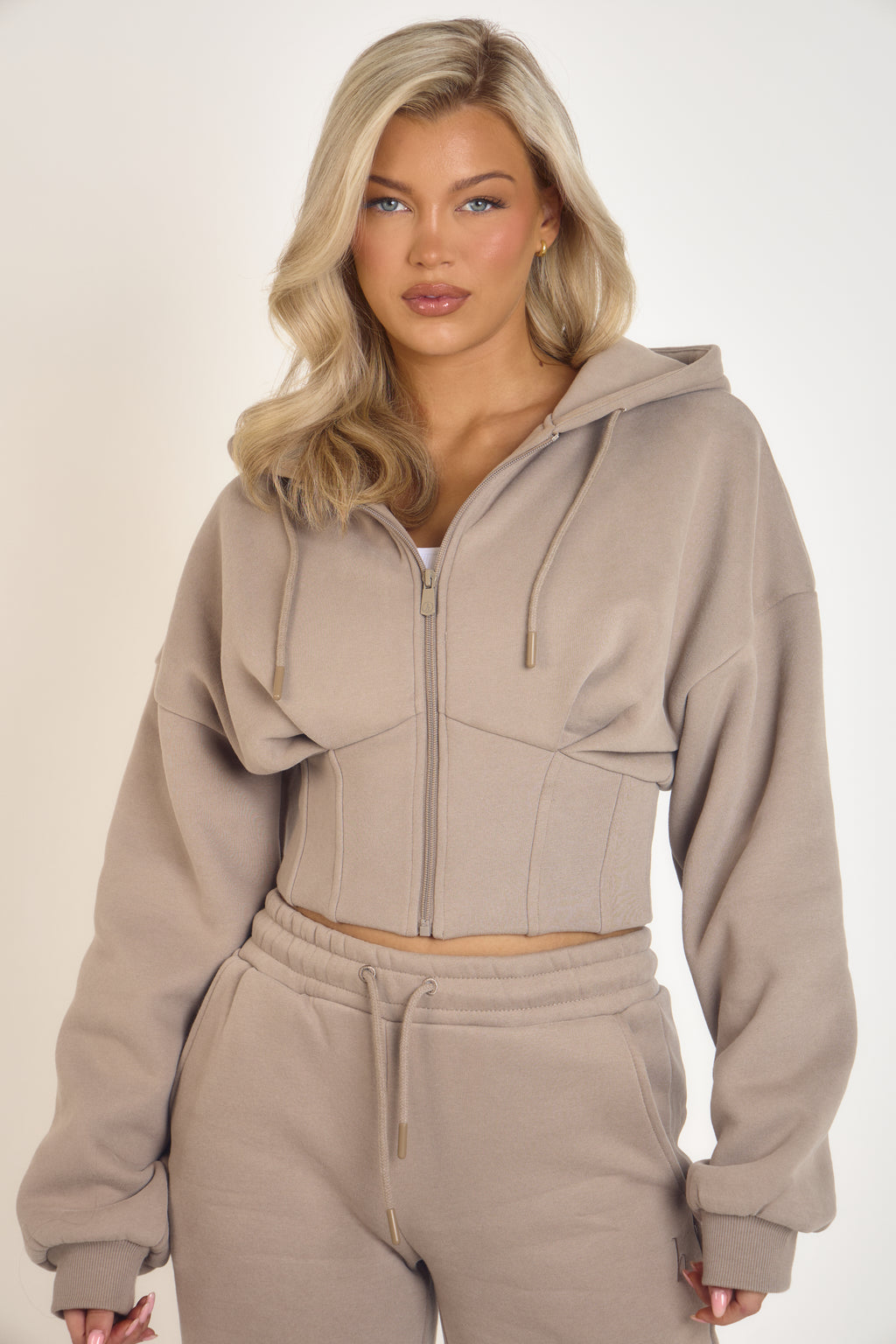 ‘Signature Staples’ Corset Hooded Jacket - Taupe