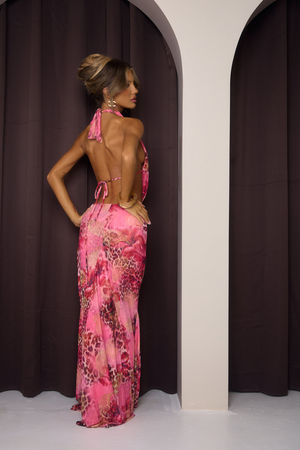The Fishtail Maxi Skirt - Pink & Leopard