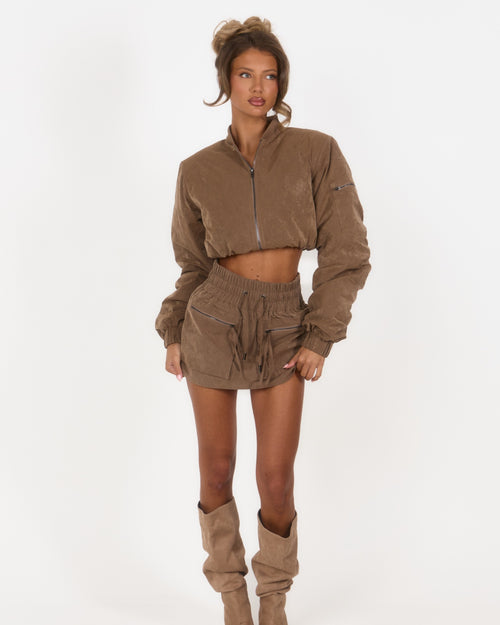 Cargo Inspired Mini Skirt - Brown