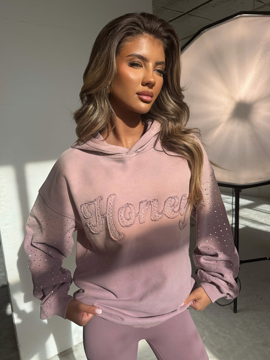 THH Premium Rhinestone Hoodie - Mauve