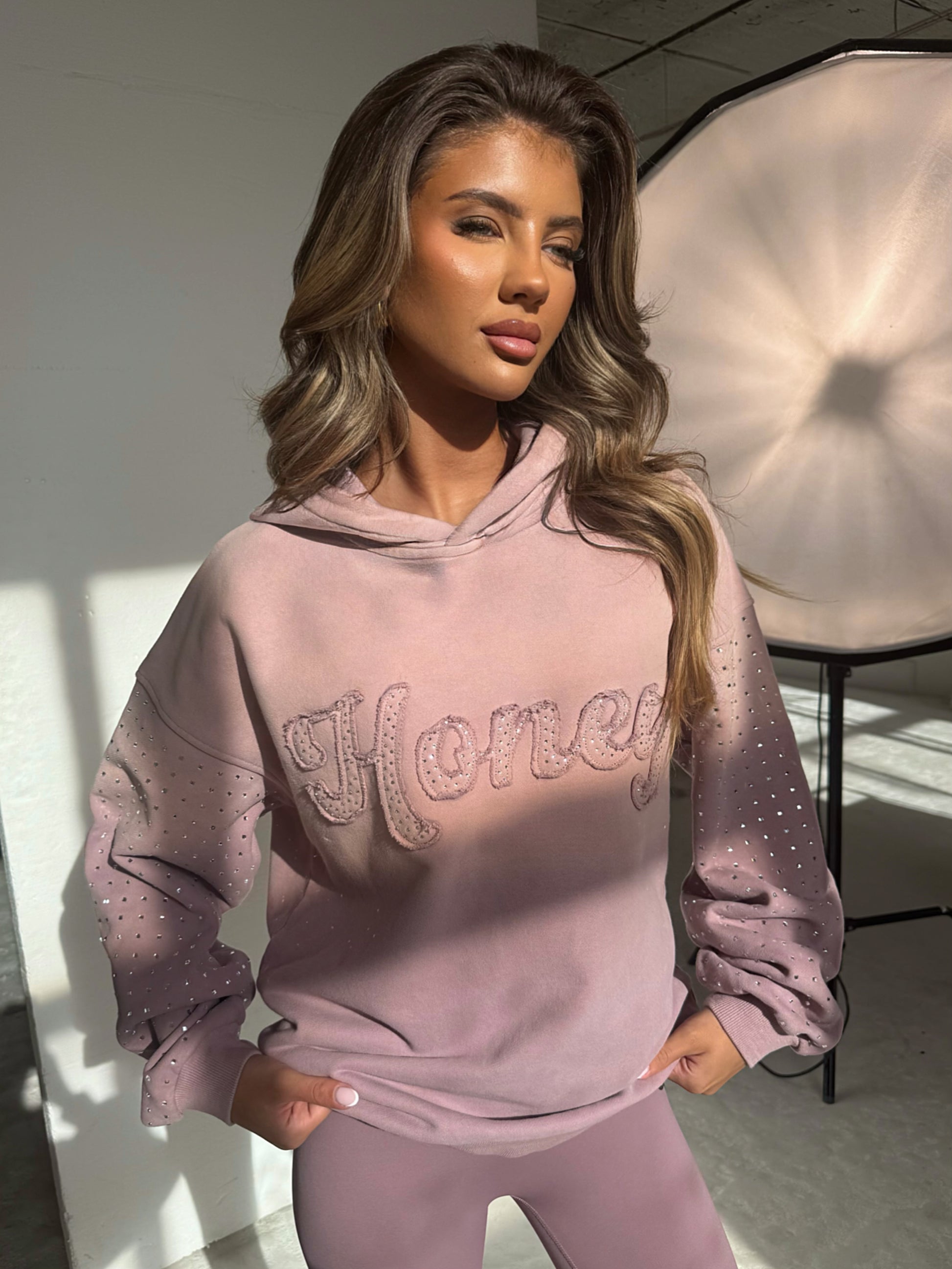 THH Premium Rhinestone Hoodie - Mauve