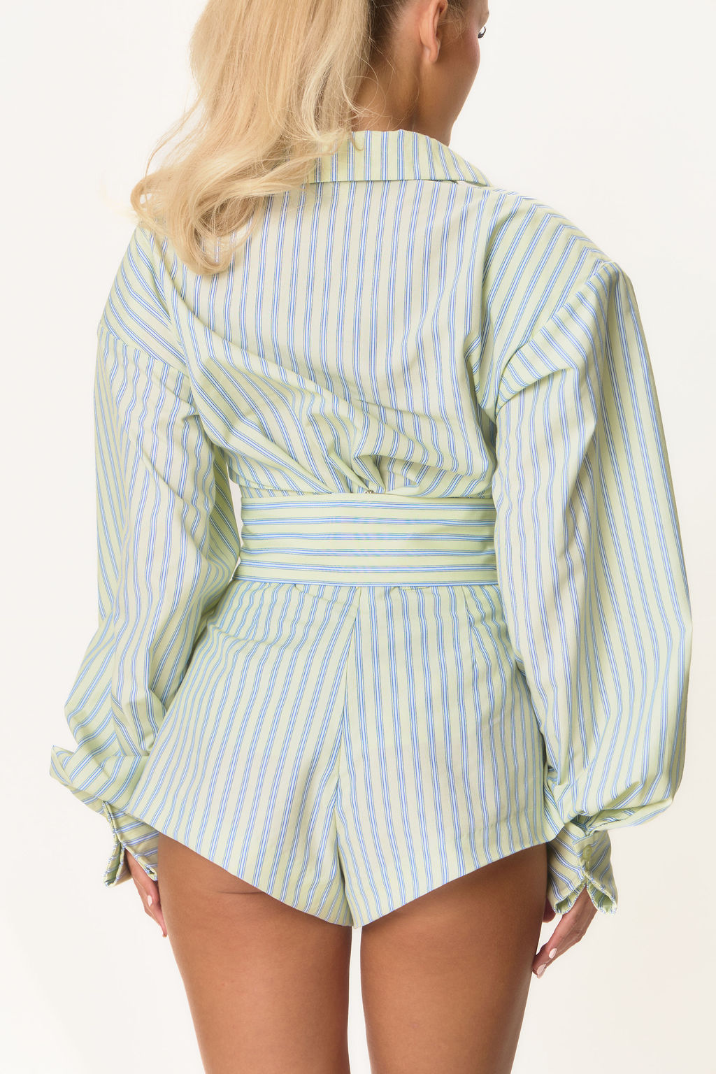Shoulder Pad Cuff Detail Shirt - Lemon Pinstripe