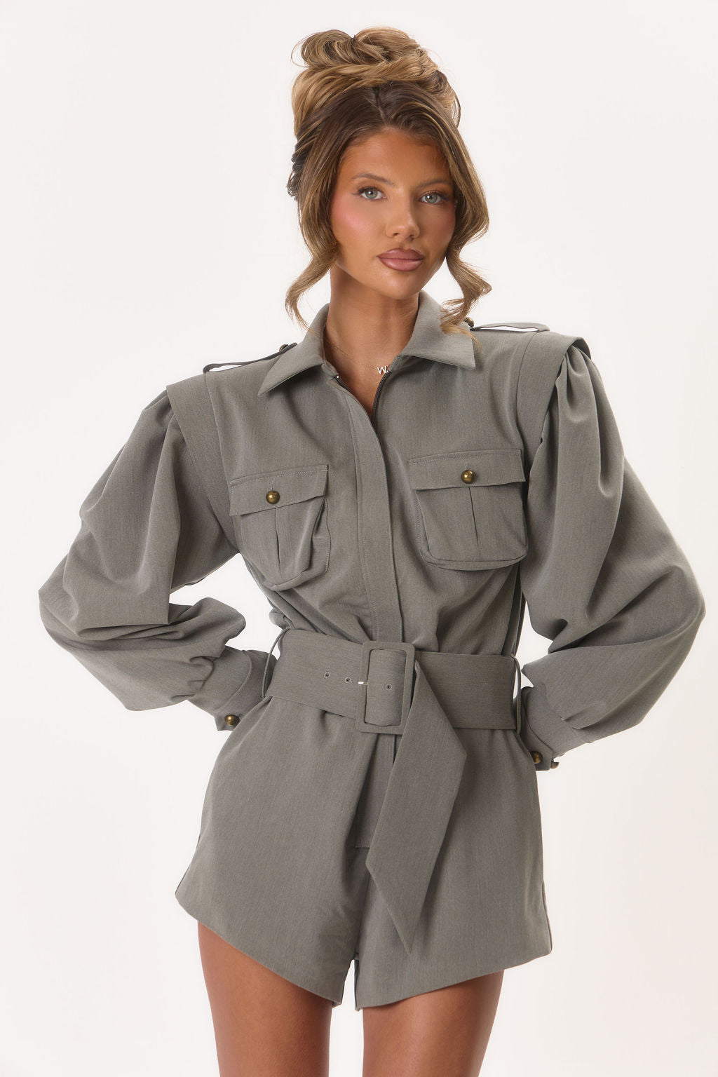 Raine' Utility Playsuit - Khaki