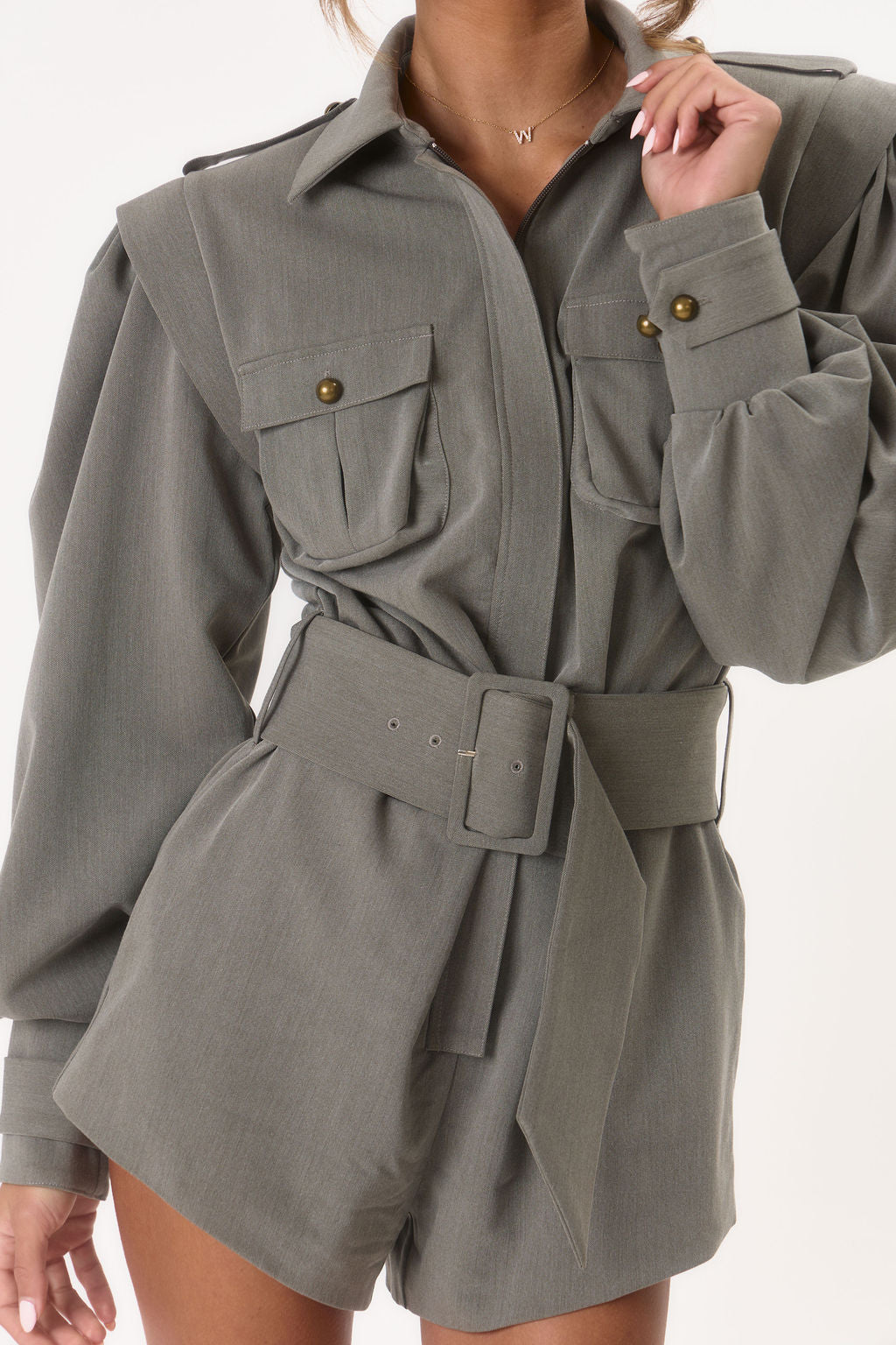 Raine' Utility Playsuit - Khaki