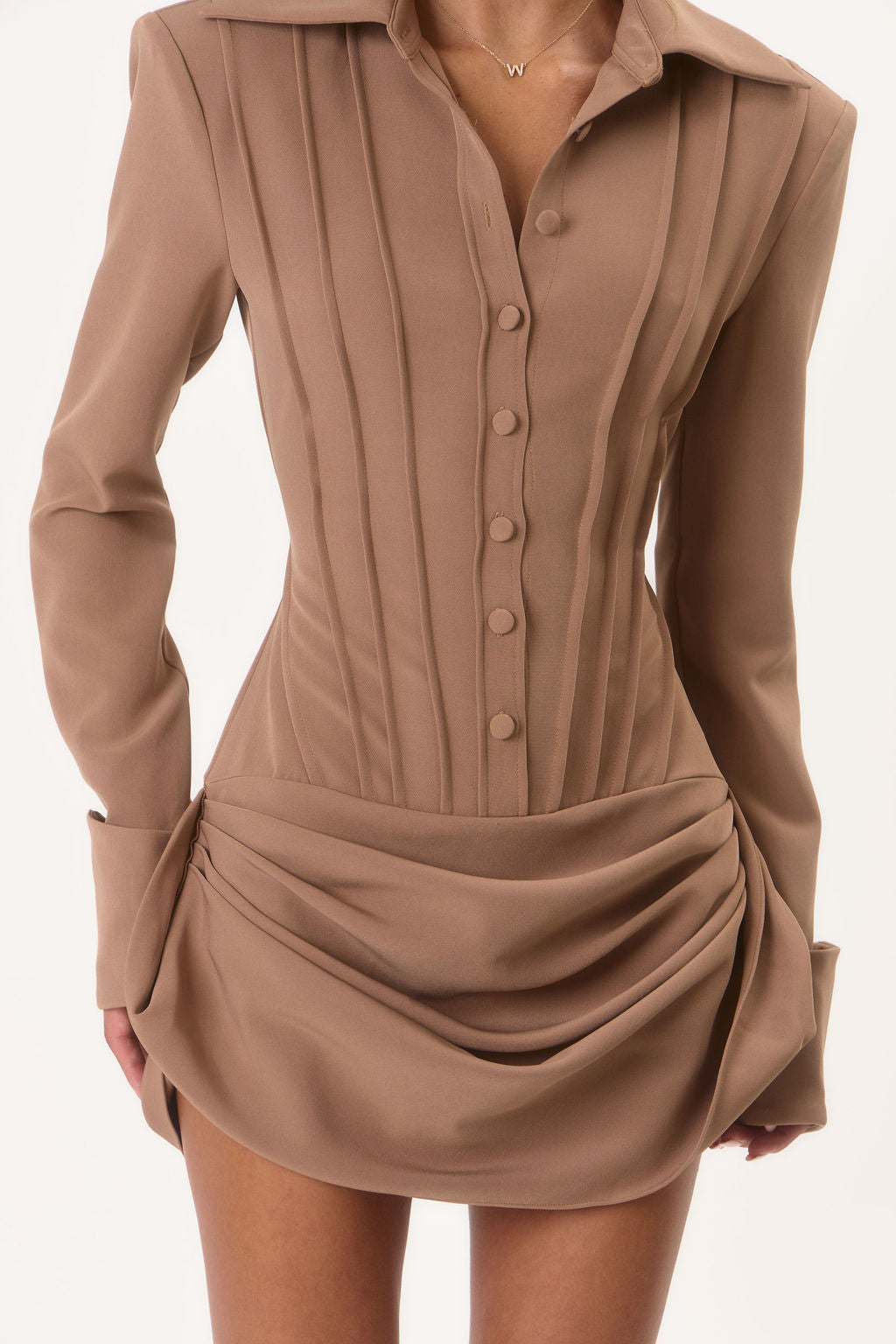Estelle' Sculpted Shirt Dress - Mocha