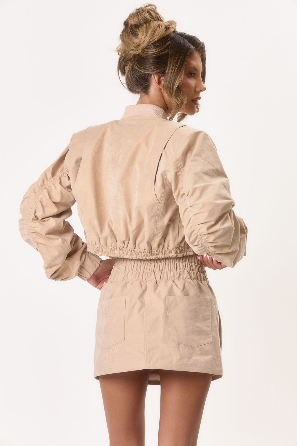 Shoulder Pad Bomber Jacket - Beige